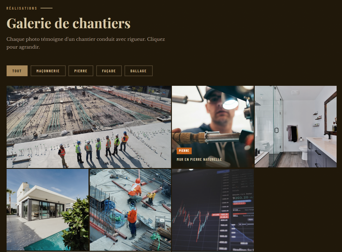 Galerie de chantiers filtrable